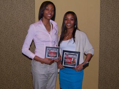 Freshman Denikka Brent (left) was named to the All-Rookie team and senior Lauren Brittingham (right) was named First Team All-ECC.