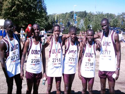 Men's Cross-country team wearing medals won at HBCU Challenge
