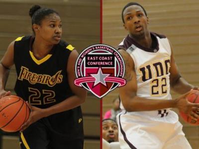 University of the District of Columbia's Stacy Griffith and Dyrek Jones Pepper ECC Basketball All-Tournament Teams